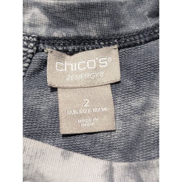 Chico's Mini Sweater Dress Women 12 (2) Gray Tie-Dye Pockets Drawstring P14 - Picture 2 of 12